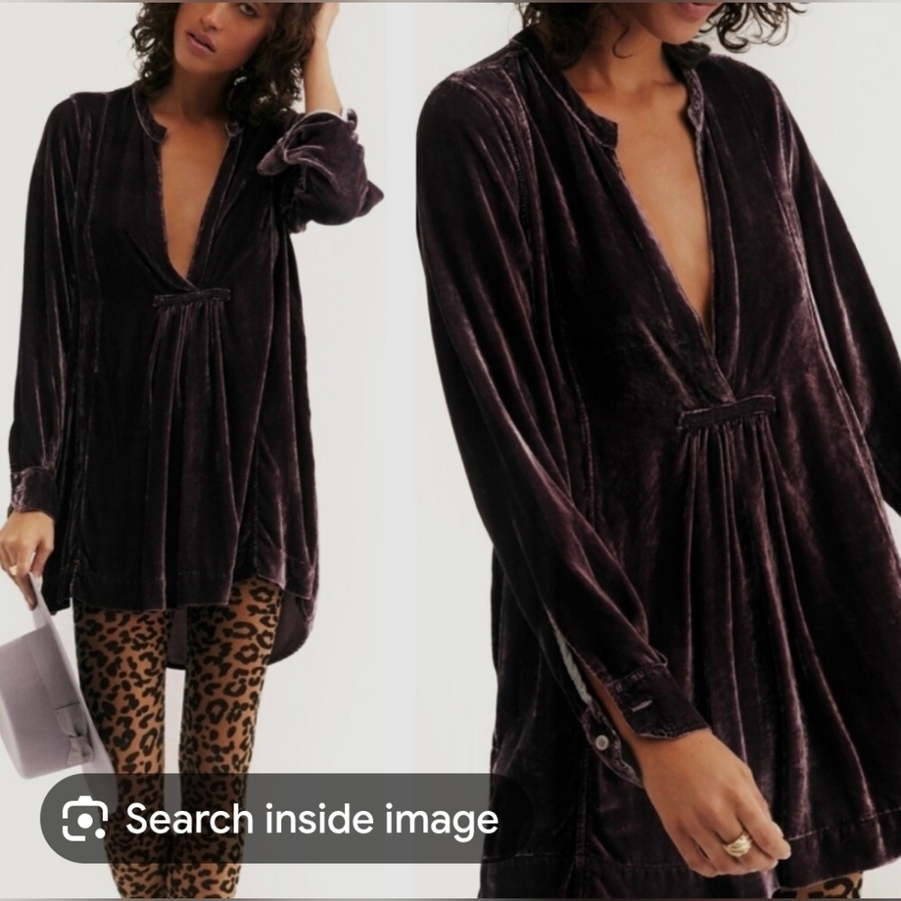 CP Shades Free People Velvet Mini Dress in Rich Brown XS